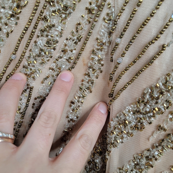 Mac Duggal 5240 Womens 16 Mocha Pink Gold Beaded Sequin Column Formal Dress - Picture 3 of 13